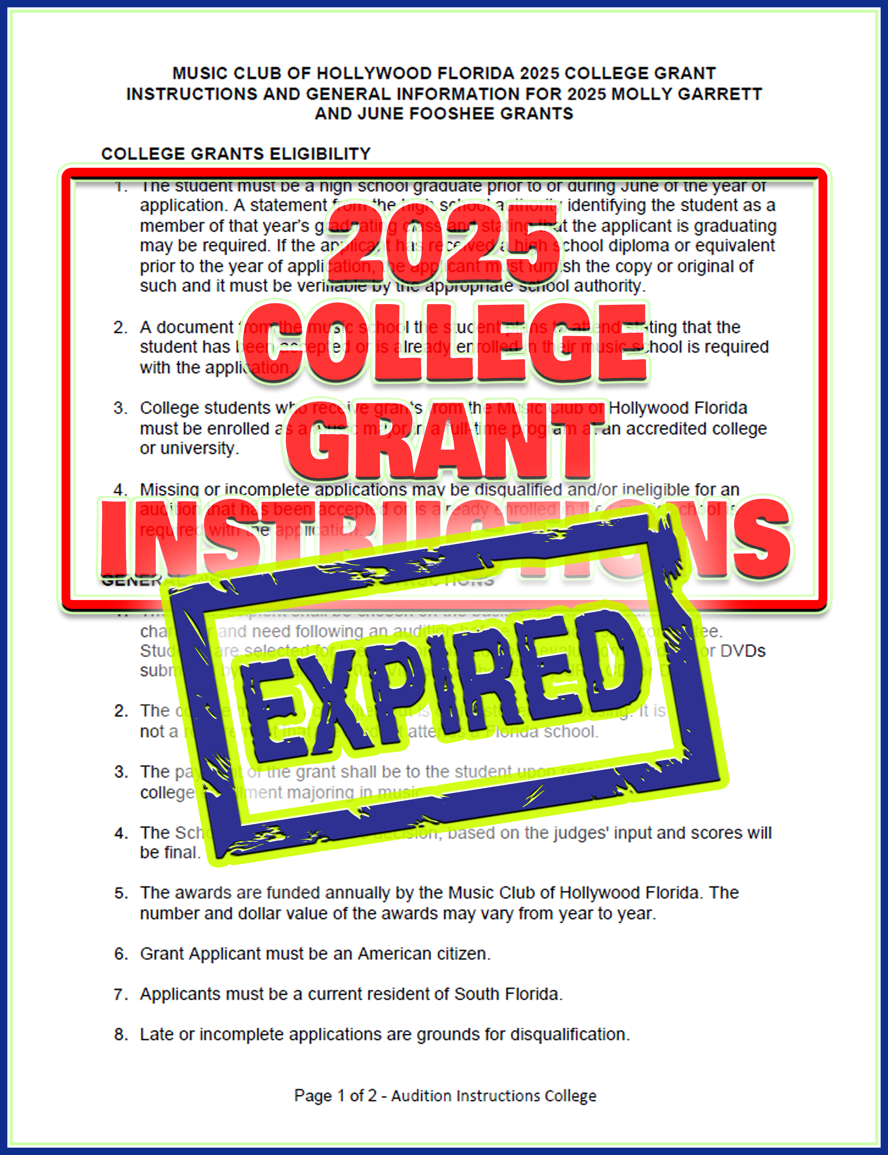 EXPIRED: 2025 College Study Grant Instructions